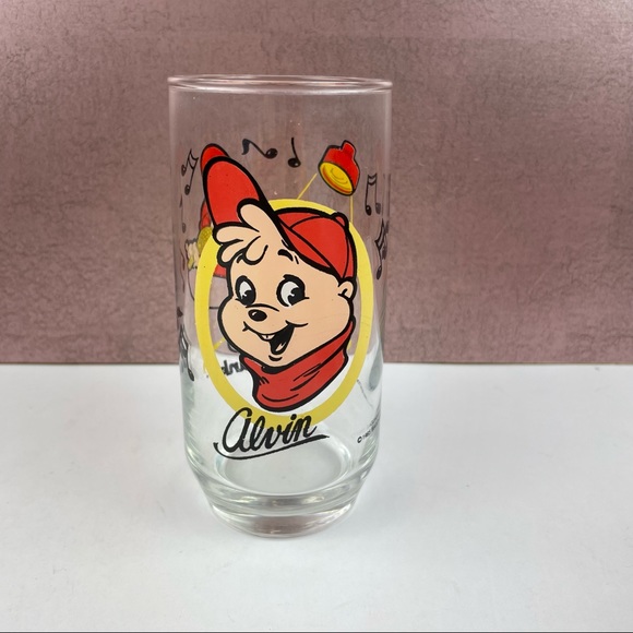 Vintage Alvin And The Chipmunks 1985 Drinking Glass Clear Red Yellow - Picture 3 of 7
